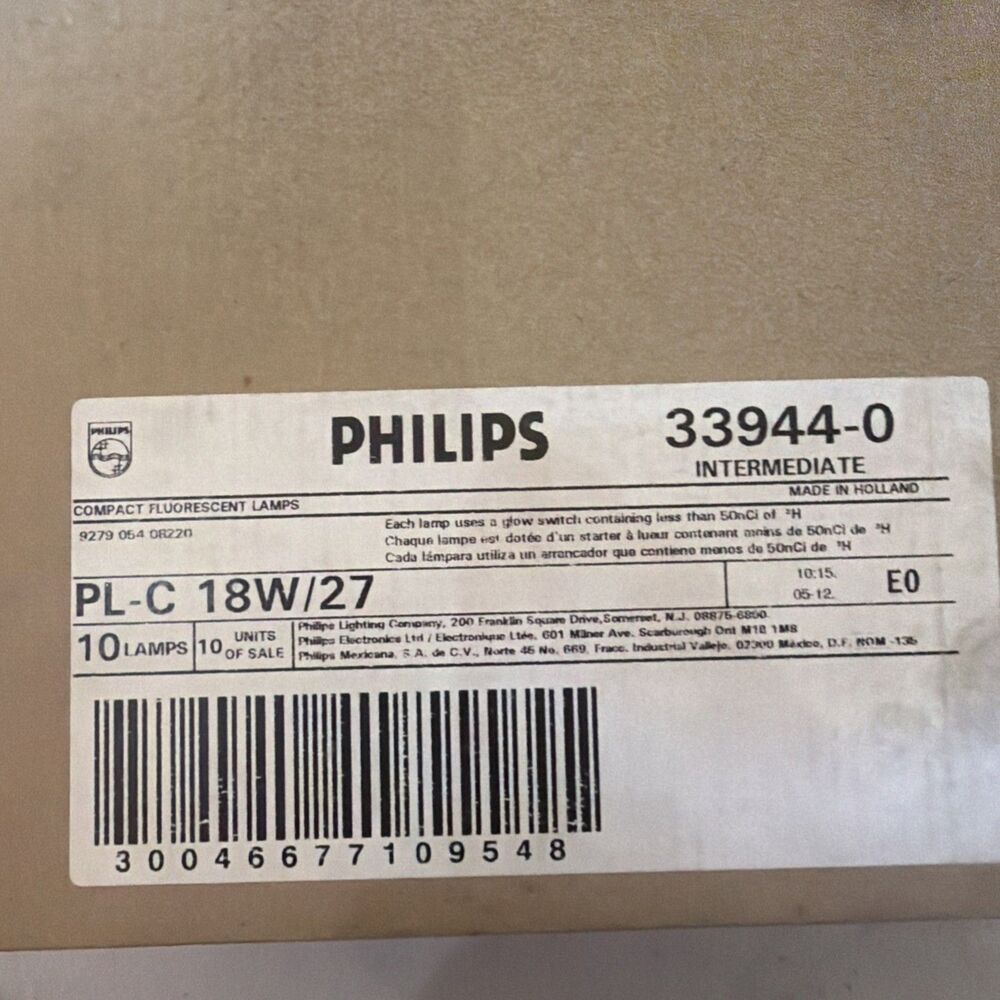 Philips Alto PL-C 18W/27 CFL Light Bulb 2-Pin G24d-2 33944-0 10-Pack Box NOS